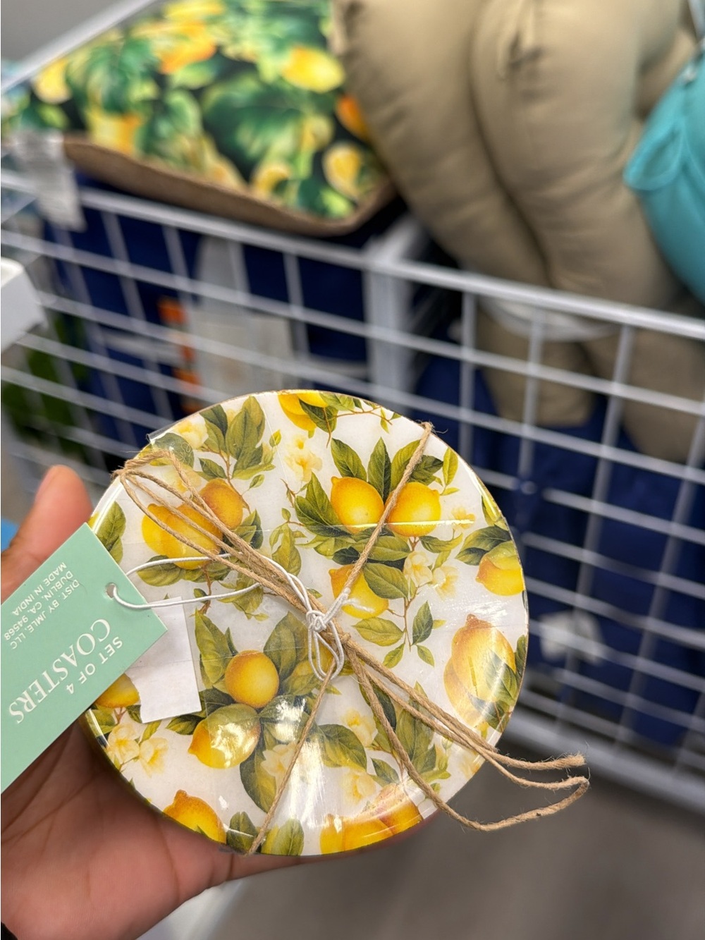 Lemon Print Coaster Set - Bright Yellow & Green